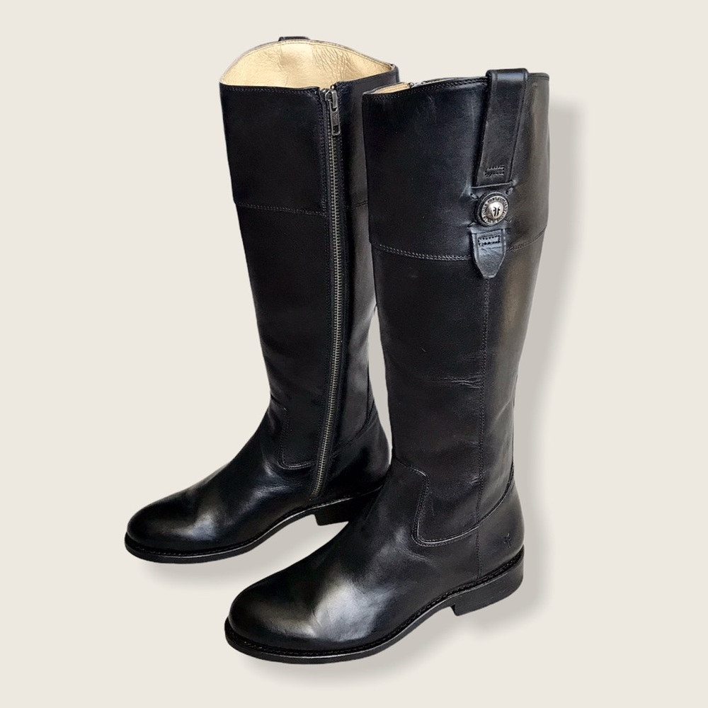 $438 Frye Jayden Button Black Tall Knee High Real Leather Vintage Riding Boot - Picture 10 of 16